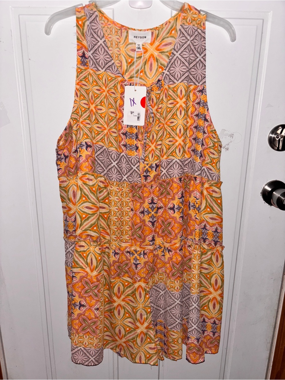 Heyson 1x(ptp:25 length: 34) Orange Patterned Sleeveless Romper